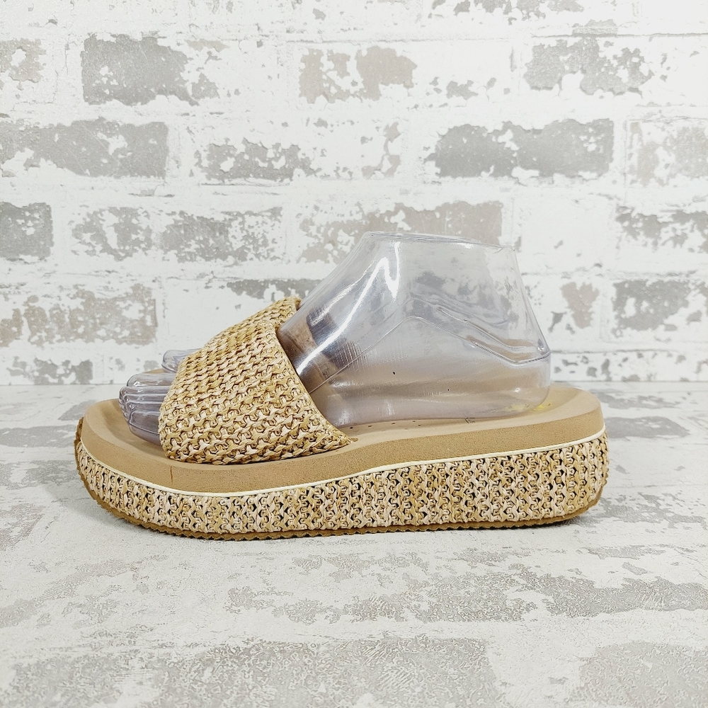 Volatile Tan Woven Platform Slide Sandals